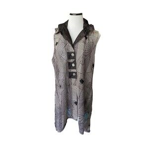 Damee Inc Art to Wear Asymmetric Abstract Tunic Vest Size XL Crinkle Semi Sheer